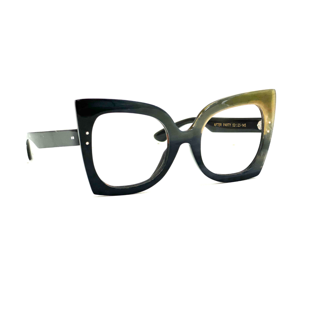 After Party genuine horn is crafted into multi-color optical frames - Premium limited edition glasses showing horn's natural beauty - The After Party glasses demonstrating horn color combinations - How luxury horn glasses accommodate prescription optical needs