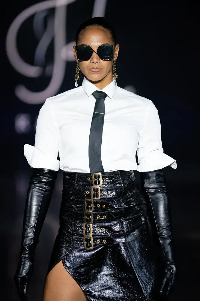 CROC STMPED LEATHER SKIRT  WITH 6 BUCKLES GOLD COLOR OPEN SIDE . exclusive handmade skirt - OVER THE KNEE