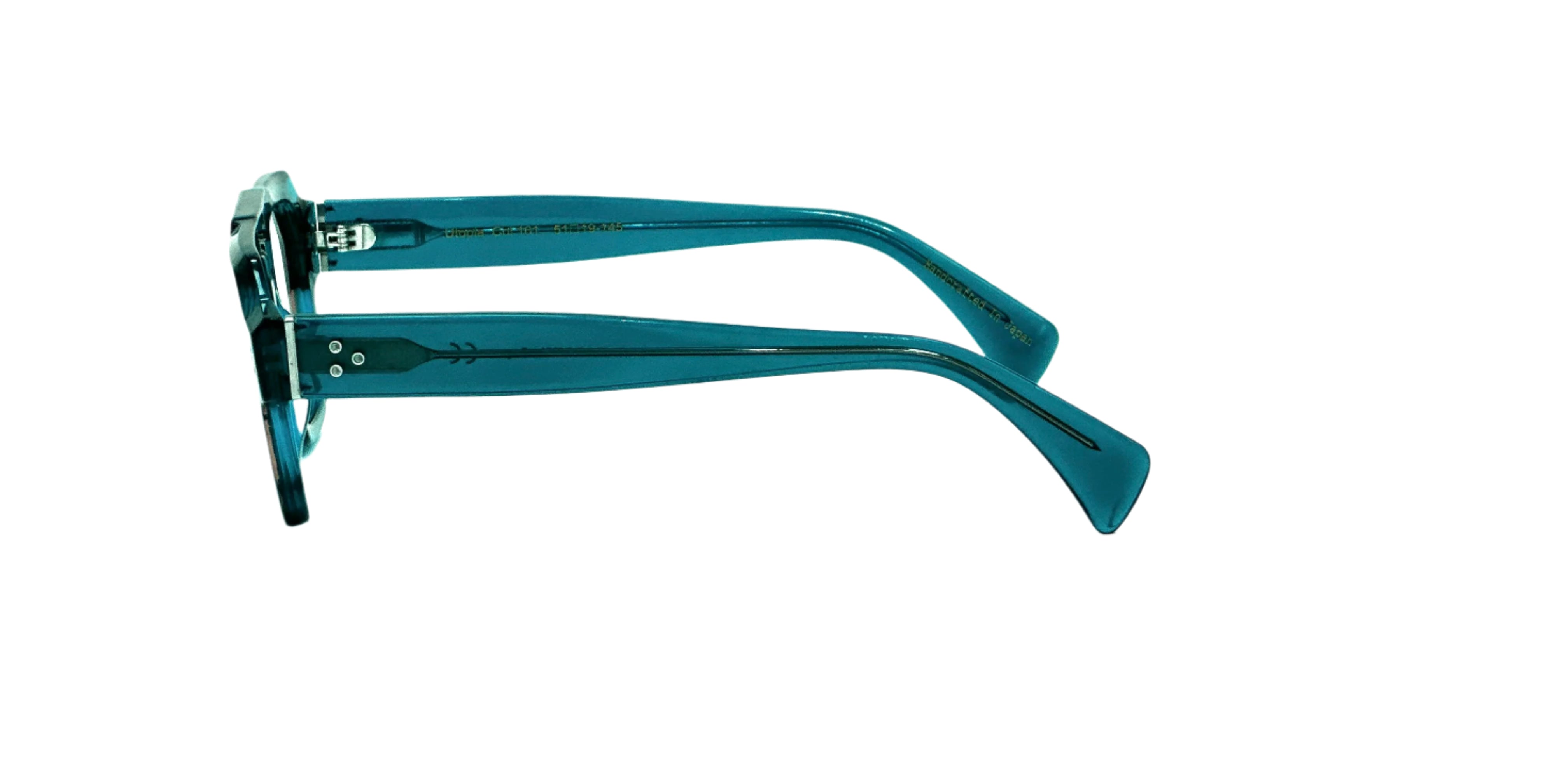 Teal eyeglasses on a white background