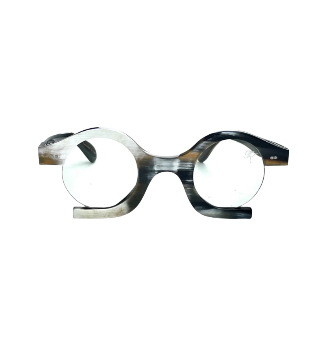 BOMBASTIC genuine horn optical glasses with unique natural texture - Handcrafted black horn frames with mixed texture by Kazoku Lunettes - Exclusive one-of-a-kind horn pattern on BOMBASTIC optical glasses