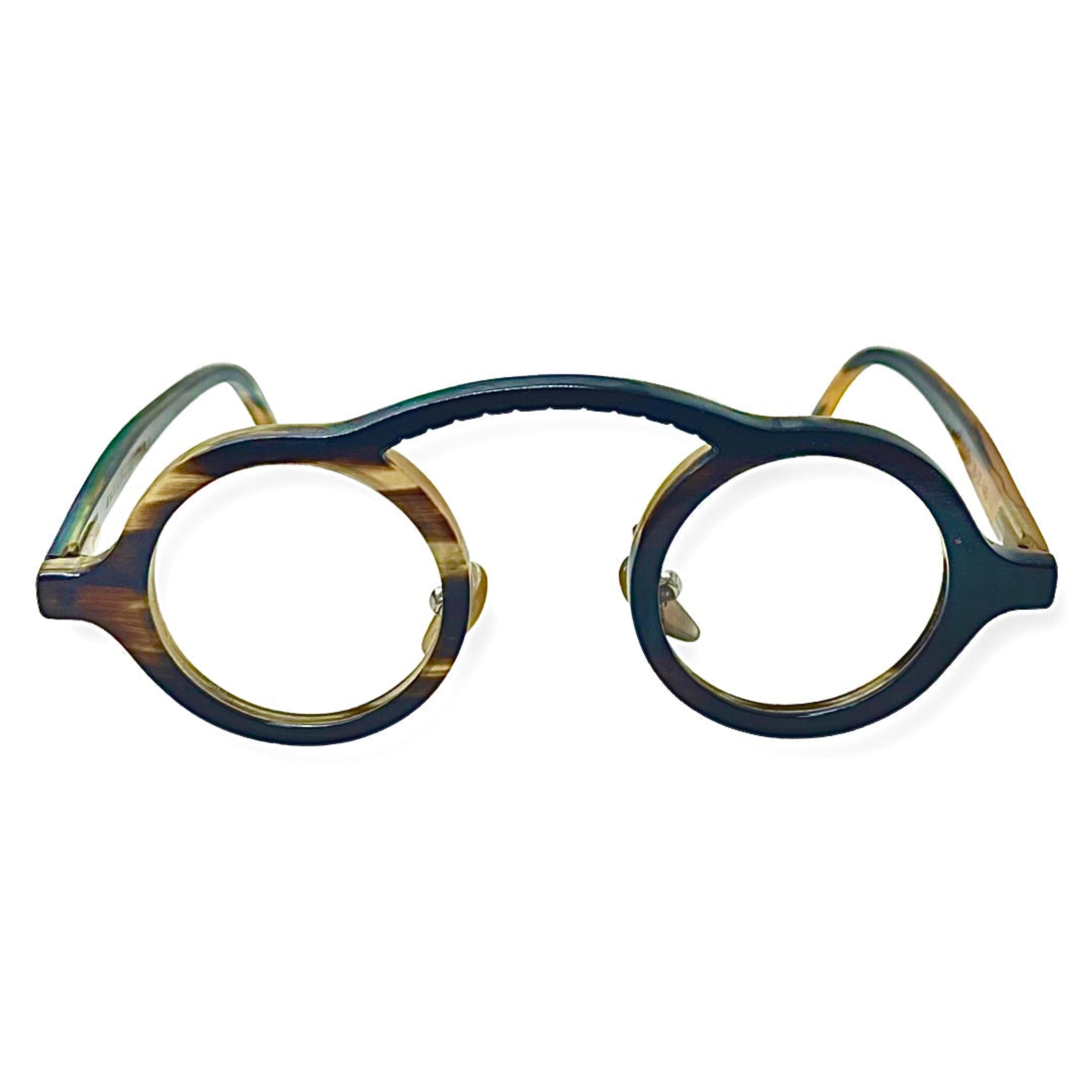 Blackout Handcrafted Blackout genuine horn optical glasses with CR39 lenses - Blackout horn glasses featuring UV protection and yellow stripes - Blackout optical frames with natural horn texture and spring hinges
