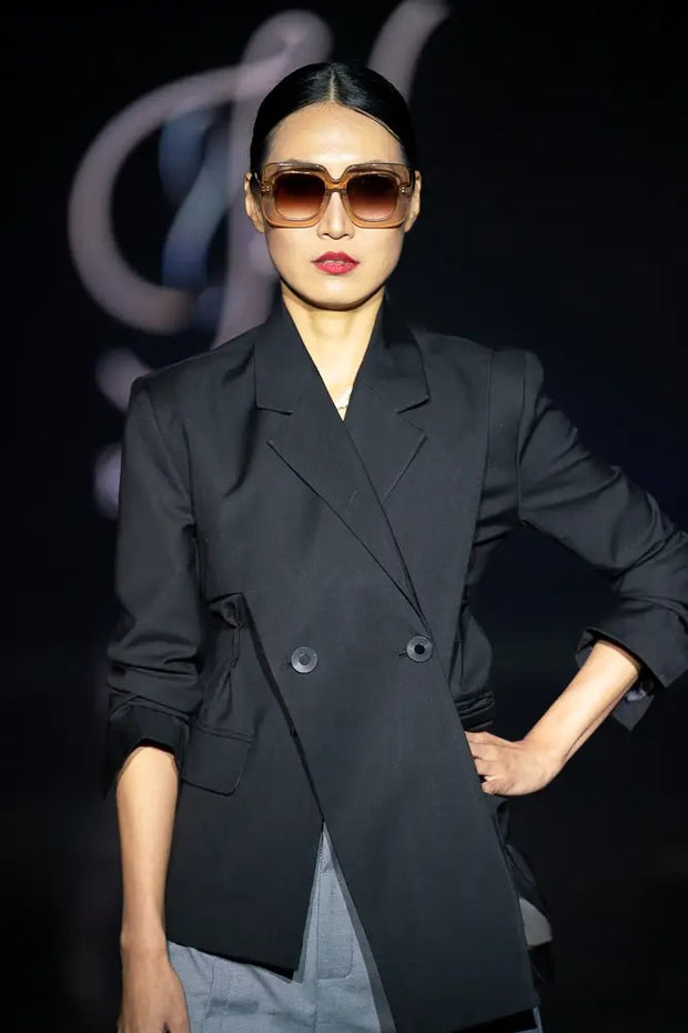 Blazer - Women's Blazer - Loose Fit Blazer - Cross Lapel Blazer - Long Sleeve Blazer