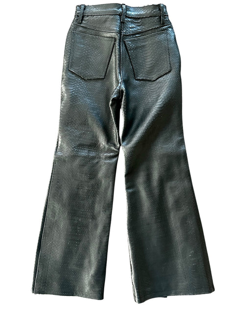 wide leg leather pants - luxury women’s leather pants - stamped snake leather pants