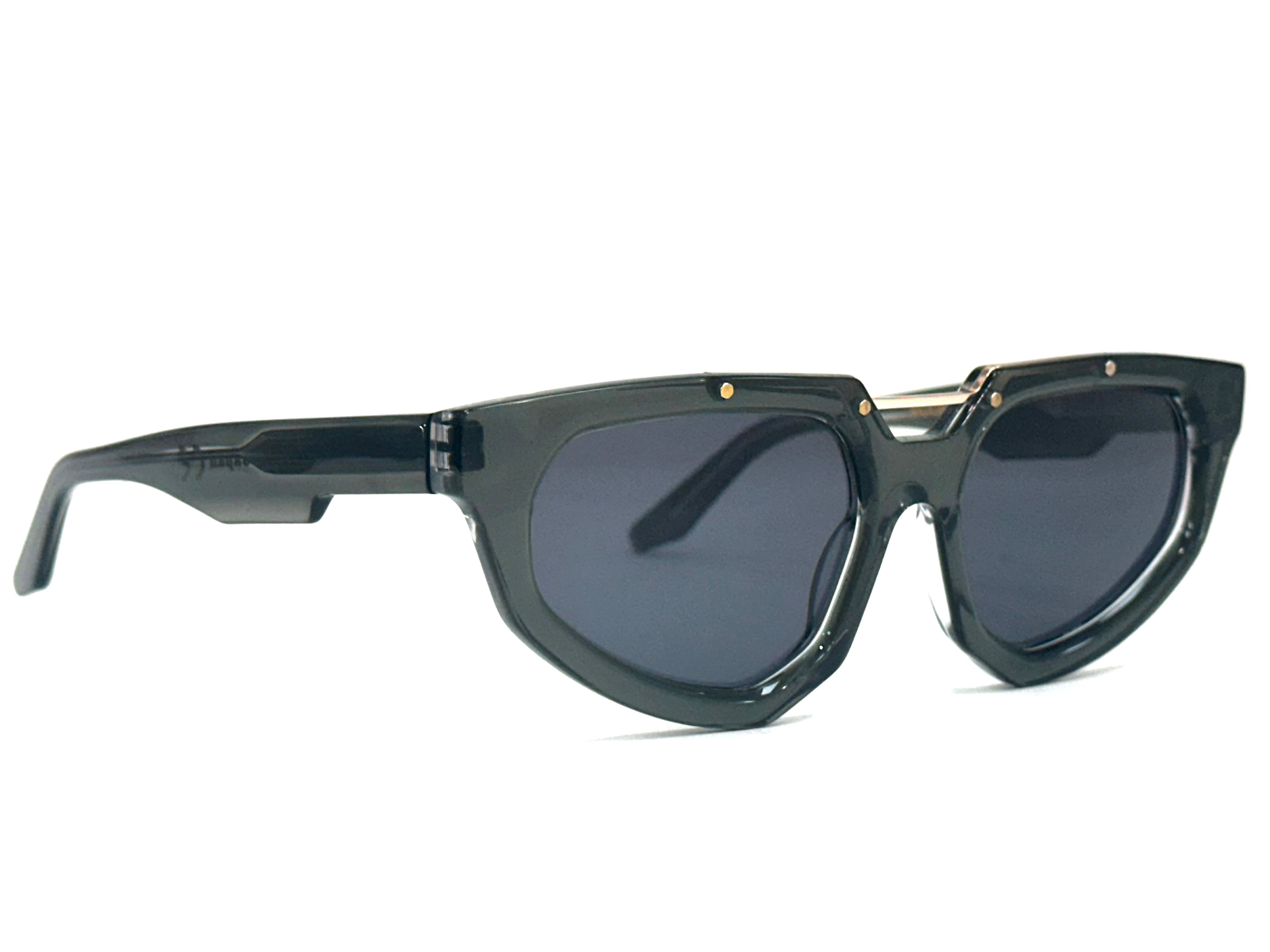 Model Wearing Acetate Moonlight Shades Outdoors - Moonlight Sunglasses Folded on Luxury Silk Cloth - Top Angle View of U-Fit Bridge Acetate Frame