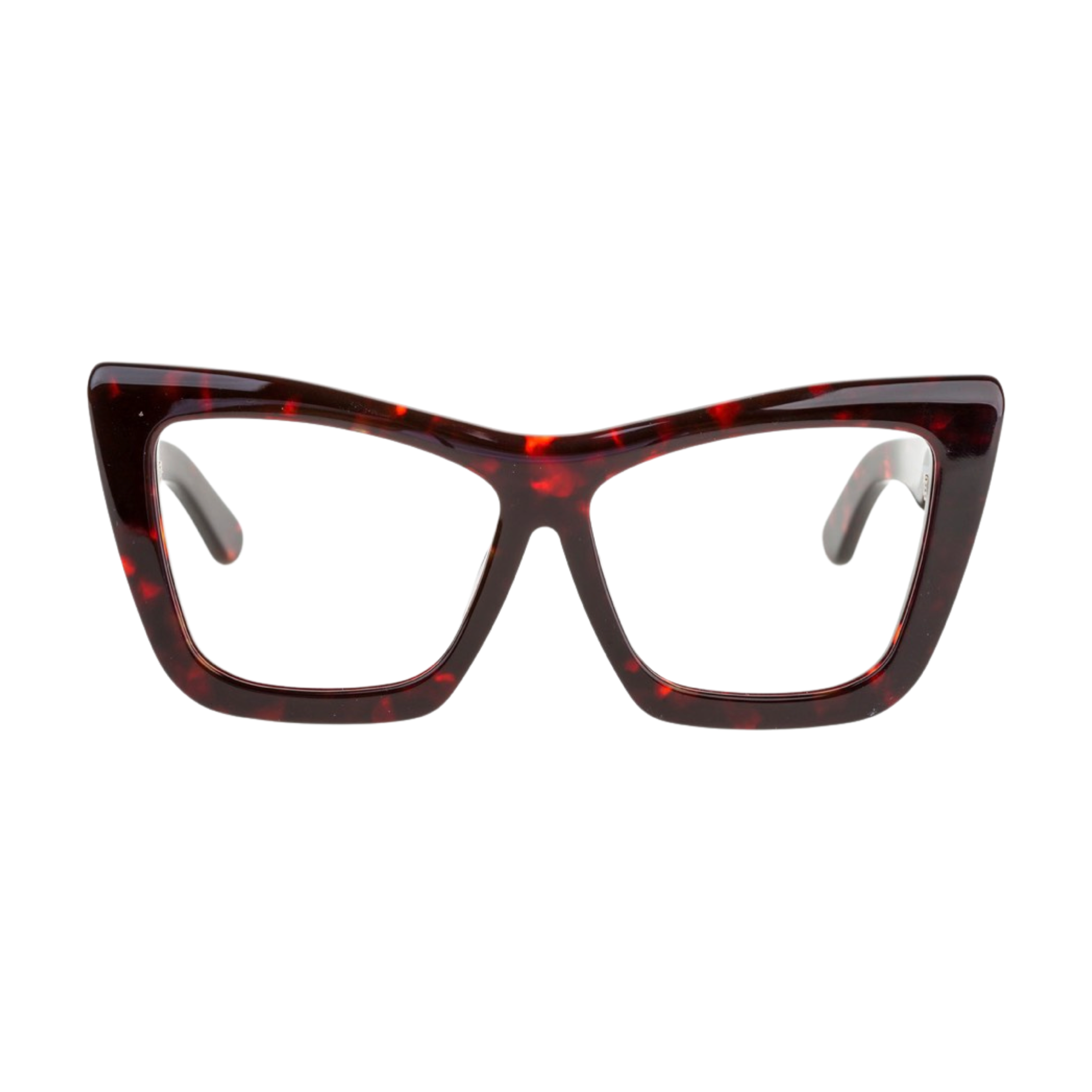 A pair of red-colored, acetate frame sunglasses with a U-shaped bridge and spring hinges - Flexible spring hinge glasses that bend without breaking