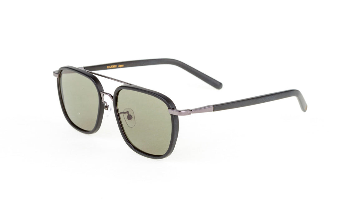- Double Bridge Trend- Eyewear for Style- Luxury Sunglass Collection- A pair of stylish sunglasses with a square frame and green tinted lenses, featuring thin metal arms and a sleek design