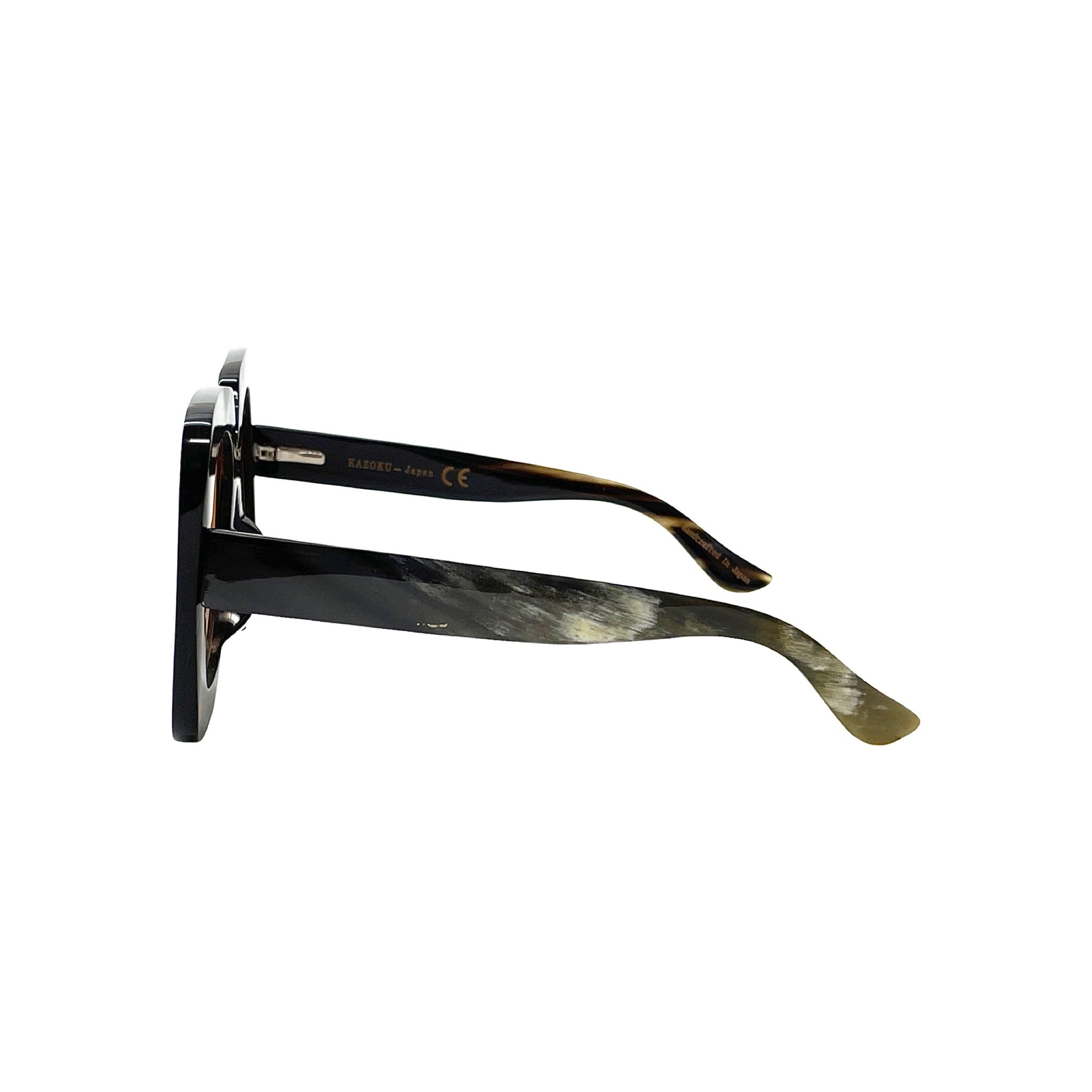 Fuse Exclusive limited edition bold glasses showcasing horn artistry - Premium handcrafted details on bold horn frame contours - Durable spring hinges in bold horn collector eyewear design - Limited availability bold glasses with gradient orange lenses

