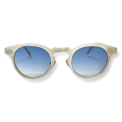 Bantam - White Horn Sunglasses - Limited Edition Glasses- Gradient Blue Lenses- BANTAM sunglasses, white horn frame, spring hinges, horn nose pads