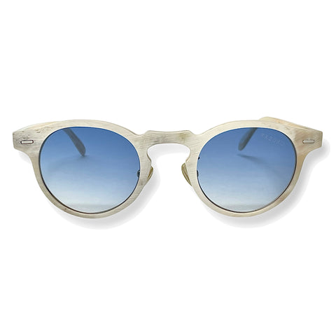 Bantam - White Horn Sunglasses - Limited Edition Glasses- Gradient Blue Lenses- Spring Hinge Eyewear- UV Protection Shades- Scratch Resistant Sunglasses- Designer Horn Frames