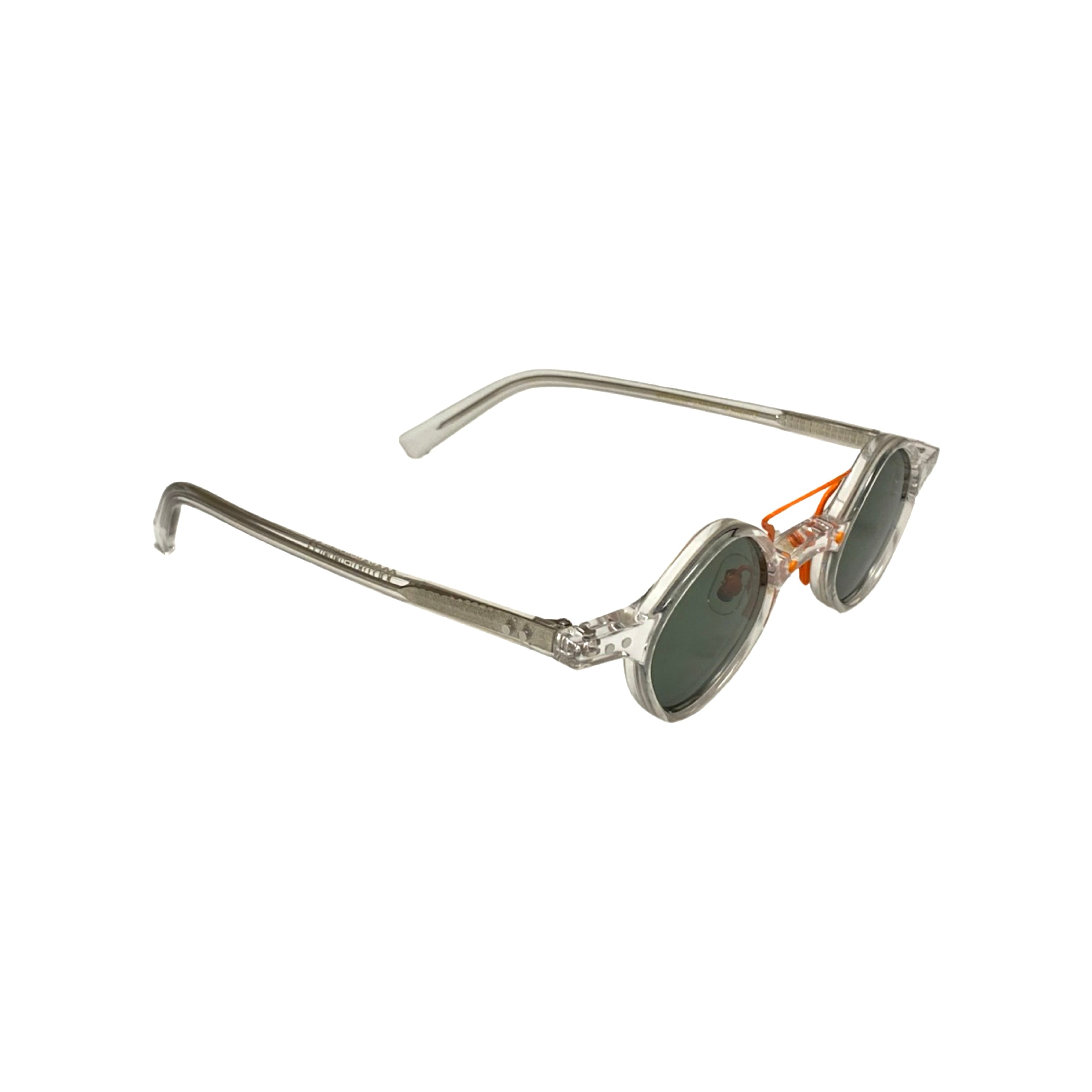 Luxury eyewear with anti-reflection polycarbonate lenses – MADMAN on display - Kazoku MADMAN limited edition sunglasses – angled view emphasizing U Fit bridge.