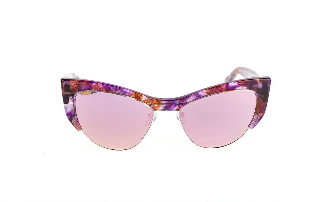 A pair of acetate material sunglasses with a floral pattern on the lenses and a silicone nose pad - Polarized sunglasses with silicone nose pads for secure fit