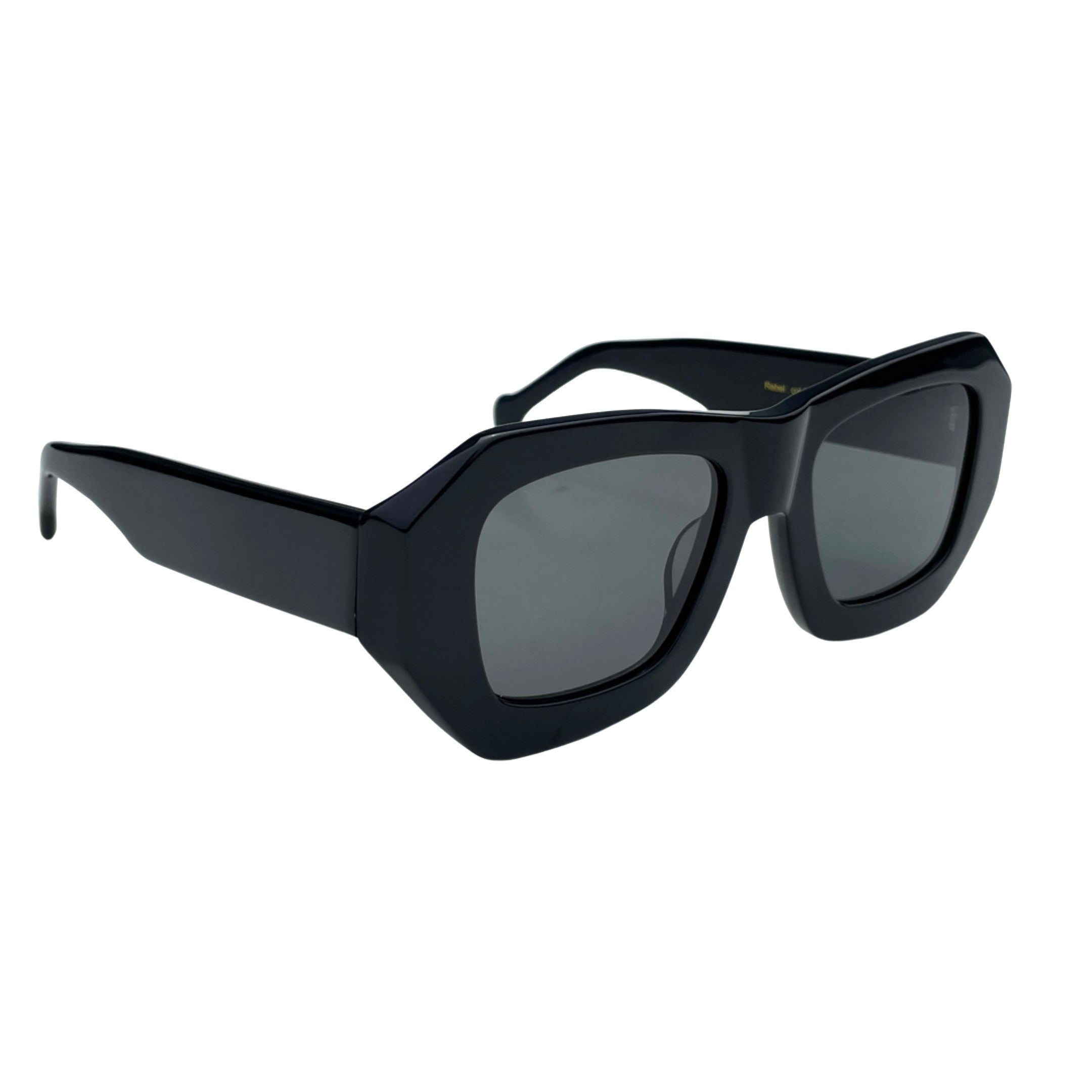 Rebel black sturdy hinge mechanism on bold sunglasses - Retro-inspired sunglasses with modern UV protection technology